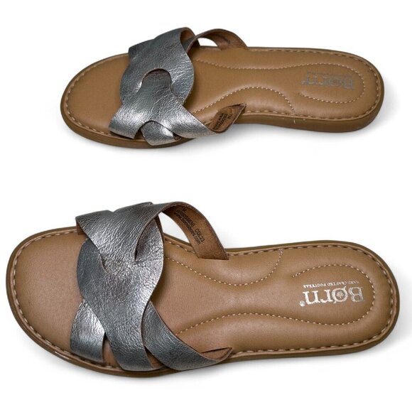 BORN Metallic Isabella Leather Slide Sandal - Light Gold, Sz 7, NWOB - Picture 10 of 12